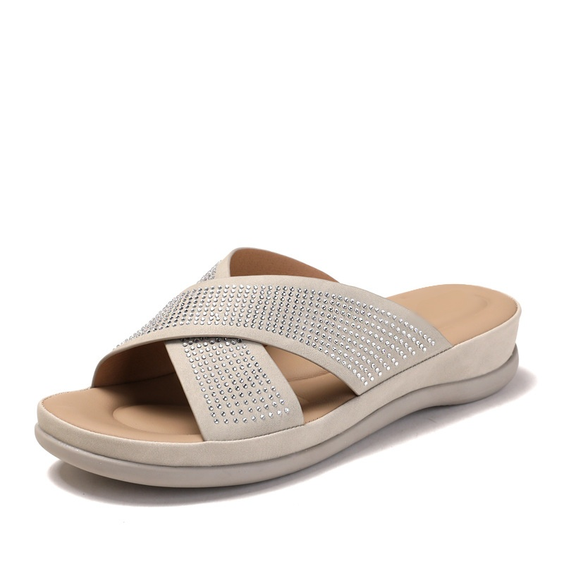 Healthy-foot   صندل روماني نسائي مرصع بالماس اللامع، أنيق وفاتن، نعل طري ومريح، مناسب للارتداء اليومي-healthy-foot