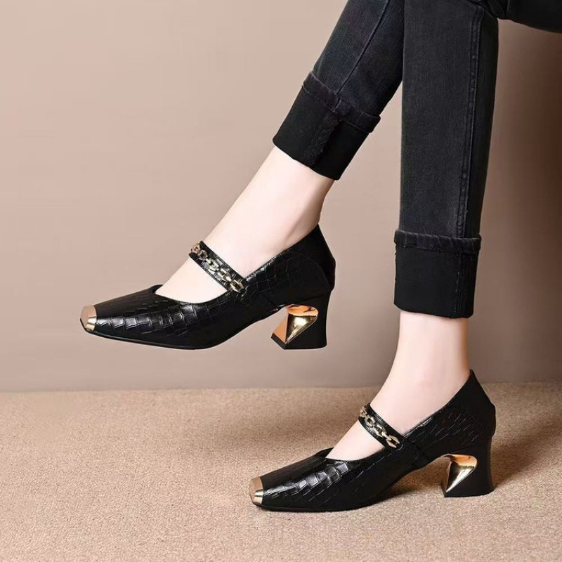 Healthy-foot  حذاء نسائي كلاسيكي أنيق بكعب 5 سم، مصنوع من جلد التمساح بلمسة مطفأة راقية، يخلق إطلالة عصرية كلاسيكية مثالية للعمل وارتداء اليومي-healthy-foot