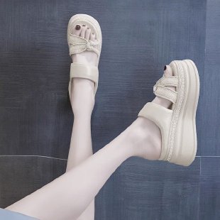 Healthy-foot صندل نسائي من الجلد الطبيعي بكعب سميك، مكشوف من الخلف، بارتفاع 6 سم يطيل القامة ويرفع الساقين، مثالي للارتداء اليومي-healthy-foot