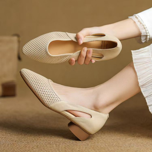 Healthy-foot حذاء راقي جلدي بكعب منخفض للنساء-healthy-foot