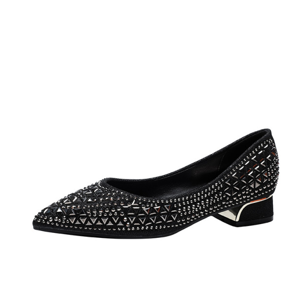 Healthy-foot حذاء كعب عالٍ بتصميم فرنسي بمقدمة مدببة، مرصع بالأحجار اللامعة بشكل فاخر، أناقة بسيطة، مثالي للعمل المكتبي أو الحفلات المسائية-healthy-foot