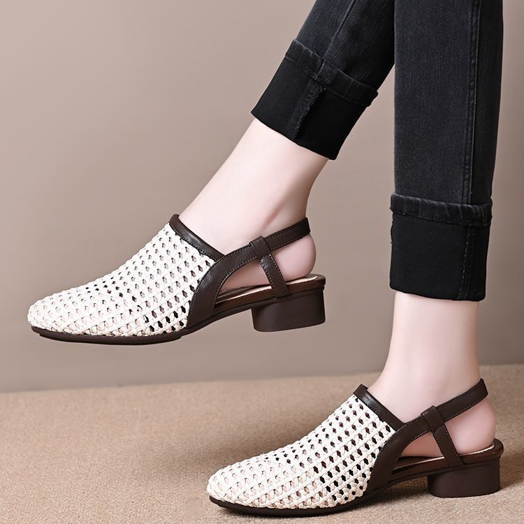 Healthy-foot  صندل نسائي مصنوع يدويًا بكعب سميك، ارتفاع الكعب 3 سم، بتصميم بسيط وأنيق، مناسب للارتداء اليومي أو التنقل-healthy-foot