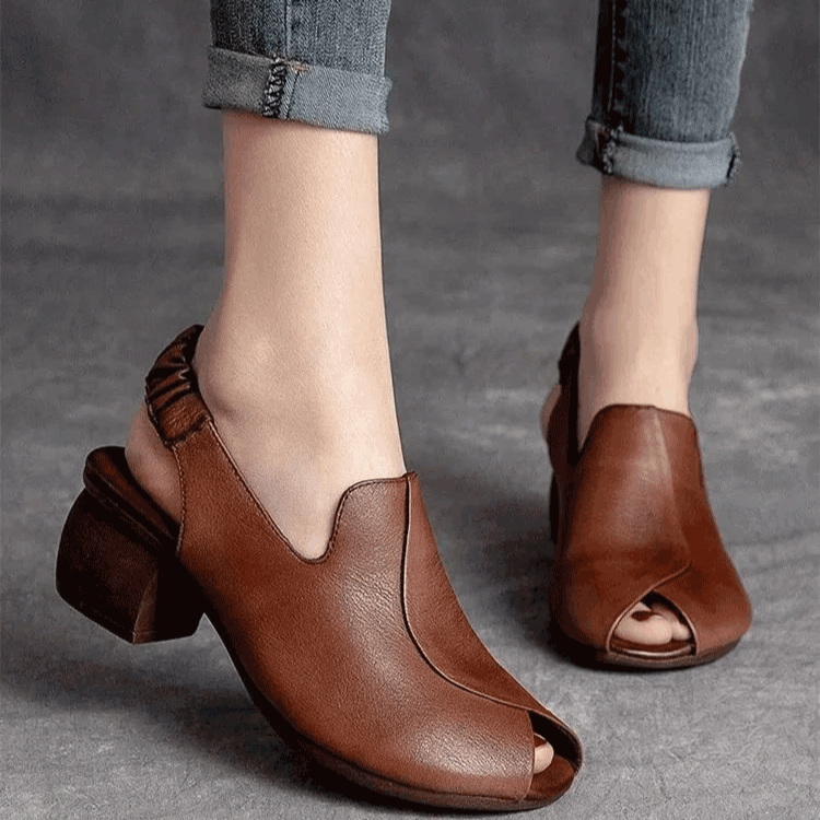 Healthy-foot حذاء نسائي مفتوح من الأمام برأس مستدير، مريح للغاية، كعب عالي وسميك بـ 7 سم، نعل مرن يمنع التعب عند الوقوف لفترات طويلة، مناسب للارتداء اليومي-healthy-foot