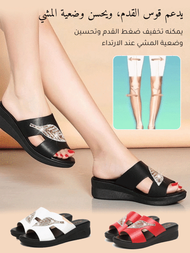 Healthy-foot صندل جلدي نسائي بنعل ناعم لامتصاص الصدمات