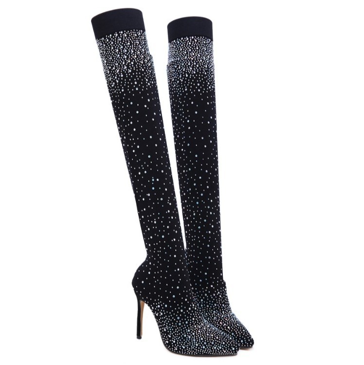 Healthy-foot  هذه الأحذية الأنيقة ذات الكعب العالي، مرصعة بأحجار الراين، مصنوعة من قماش عالي المرونة، وكعب بارتفاع 9 سم. مثالية للمناسبات المسائية أو الحفلات-healthy-foot