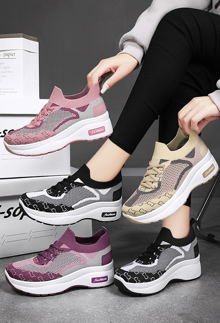 حذاء كاجوال نسائي إيطالي جيد التهوية بنعل سميك