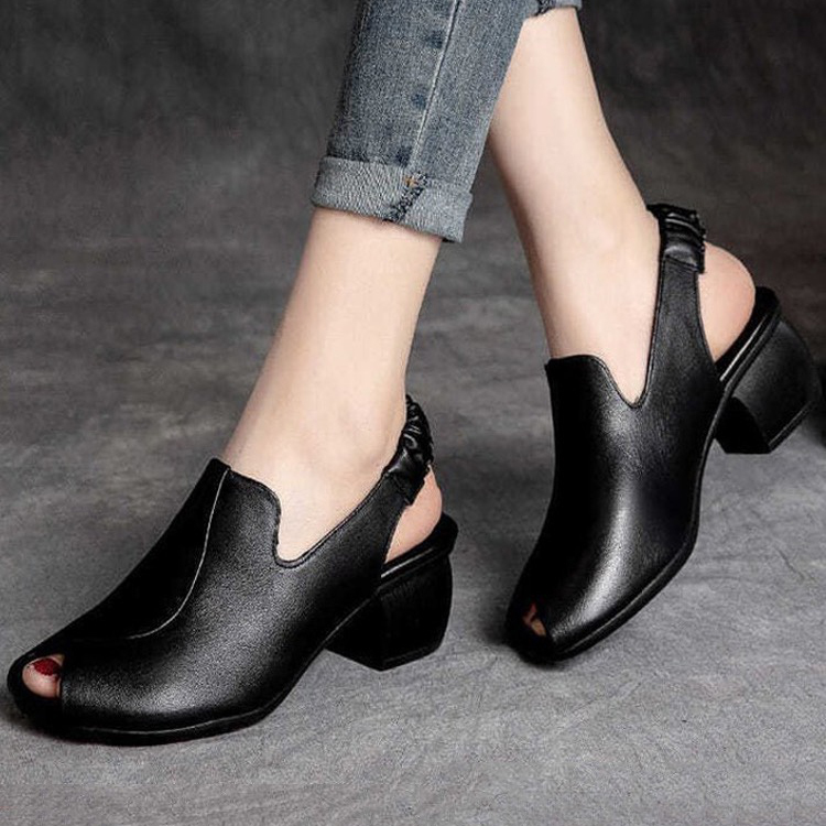 Healthy-foot حذاء نسائي مفتوح من الأمام برأس مستدير، مريح للغاية، كعب عالي وسميك بـ 7 سم، نعل مرن يمنع التعب عند الوقوف لفترات طويلة، مناسب للارتداء اليومي-healthy-foot