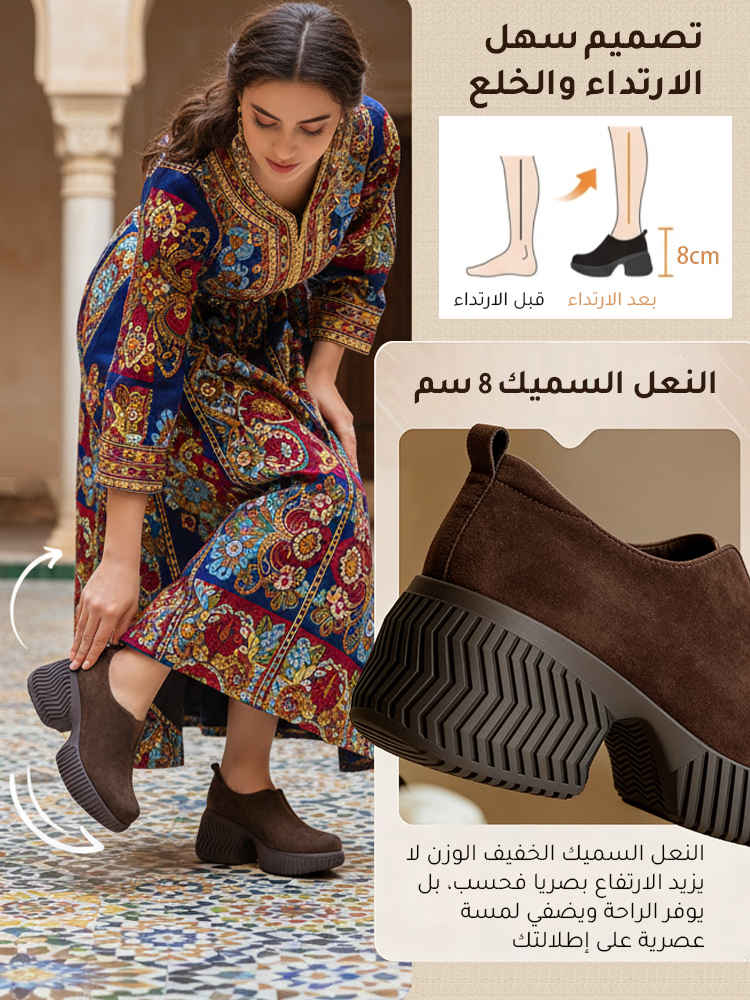 حذاء كاجوال مصنوع يدويا من جلد غنم غير لامع بنعل سميك (زيادة الارتفاع بصريا 8 سم)