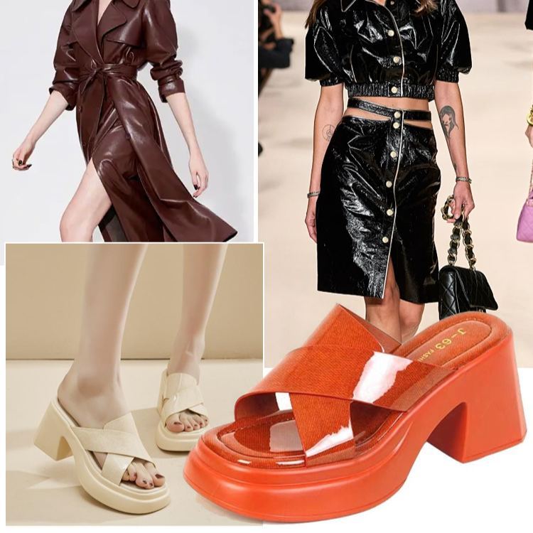 Healthy-foot صندل عصري للسيدات بفتحة للأصابع، كعب عالي بارتفاع 8 سم، مصنوع من الجلد اللامع، مثالي للارتداء اليومي-healthy-foot