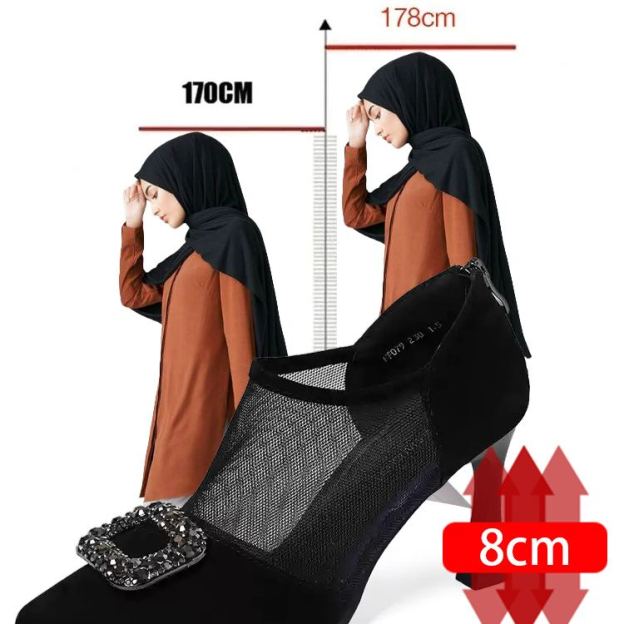 Healthy-foot حذاء كعب عالٍ أسود للسيدات، مزخرف بلمسات فاخرة من الأحجار المربعة المرصعة، مثالي للعمل اليومي والحفلات المسائية-healthy-foot