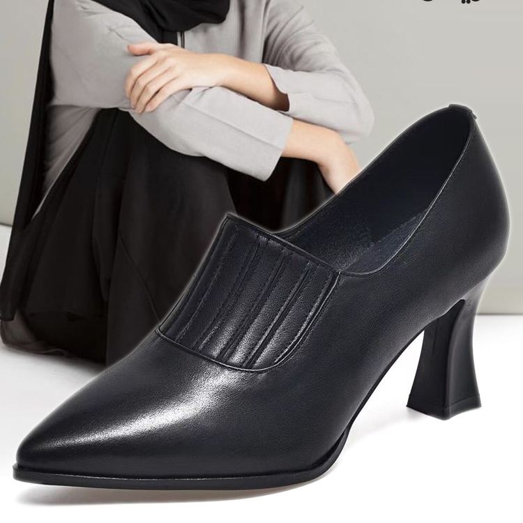 Healthy-foot حذاء جلد راقي إيطالي بكعب عريض للنساء 