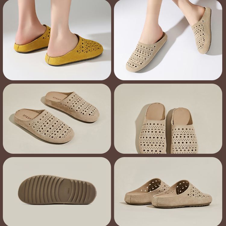 Healthy-foot صندل نسائي مفرغ مع مقدمة مستديرة ومفتوح من الخلف، كعب منخفض 3.5 سم، بطانة داخلية ناعمة للغاية توفر راحة قصوى، لا تسبب التعب حتى بعد الوقوف لفترات طويلة-healthy-foot