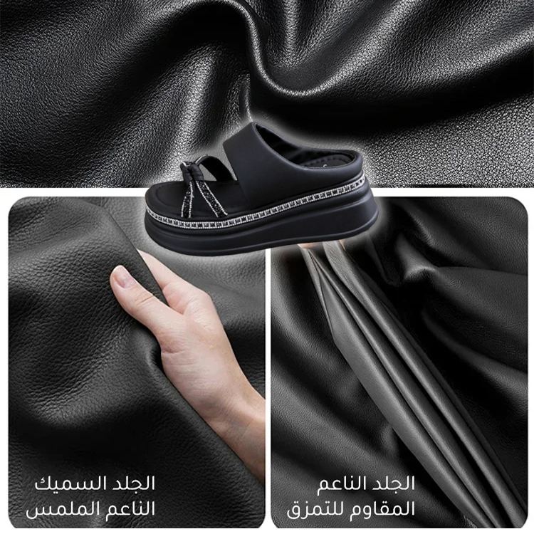 Healthy-foot صندل نسائي من الجلد الطبيعي بكعب سميك، مكشوف من الخلف، بارتفاع 6 سم يطيل القامة ويرفع الساقين، مثالي للارتداء اليومي-healthy-foot