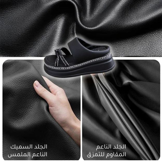 Healthy-foot صندل نسائي من الجلد الطبيعي بكعب سميك، مكشوف من الخلف، بارتفاع 6 سم يطيل القامة ويرفع الساقين، مثالي للارتداء اليومي-healthy-foot