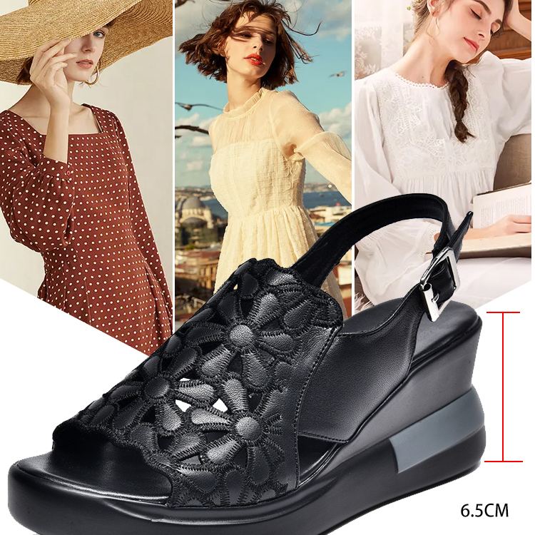 Healthy-foot صندل نسائي مفتوح من الأمام بكعب 6.5 سم.