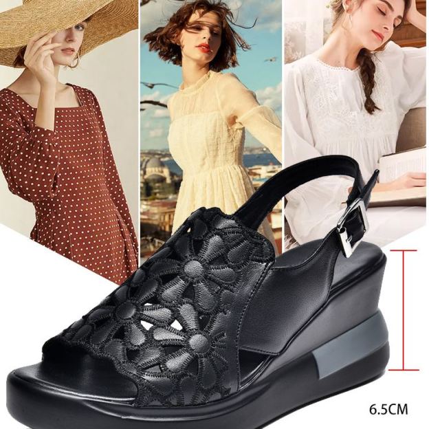 Healthy-foot صندل نسائي مفتوح من الأمام بكعب 6.5 سم.