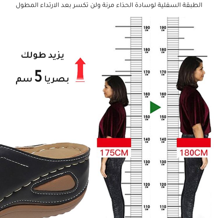 Healthy-foot صندل جلدي نسائي مفتوح المقدمة بكعب منحدر، نعل ناعم، ارتفاع الكعب 5.5 سم، سهل الارتداء والخلع، مثالي للاستخدام اليومي-healthy-foot
