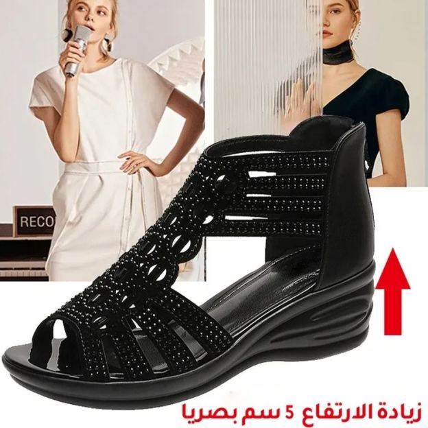 Healthy-foot صندل نسائي مفتوح من الأمام بكعب عالي، مزين بأحجار الراين، ارتفاع الكعب 5 سم، يناسب شكل القدم ويجعلها تبدو أنحف، متوفر بمقاسات كبيرة-healthy-foot