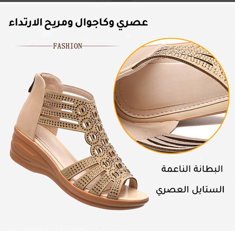 Healthy-foot صندل نسائي مفتوح من الأمام بكعب عالي، مزين بأحجار الراين، ارتفاع الكعب 5 سم، يناسب شكل القدم ويجعلها تبدو أنحف، متوفر بمقاسات كبيرة-healthy-foot