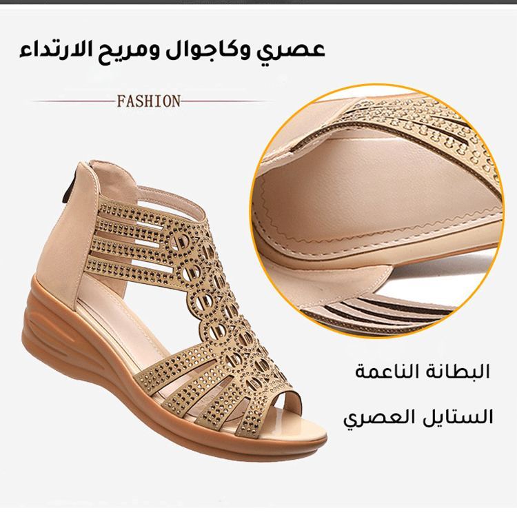 Healthy-foot صندل نسائي مفتوح من الأمام بكعب عالي، مزين بأحجار الراين، ارتفاع الكعب 5 سم، يناسب شكل القدم ويجعلها تبدو أنحف، متوفر بمقاسات كبيرة-healthy-foot