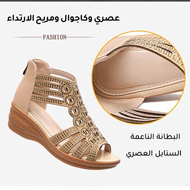 Healthy-foot صندل نسائي مفتوح من الأمام بكعب عالي، مزين بأحجار الراين، ارتفاع الكعب 5 سم، يناسب شكل القدم ويجعلها تبدو أنحف، متوفر بمقاسات كبيرة-healthy-foot