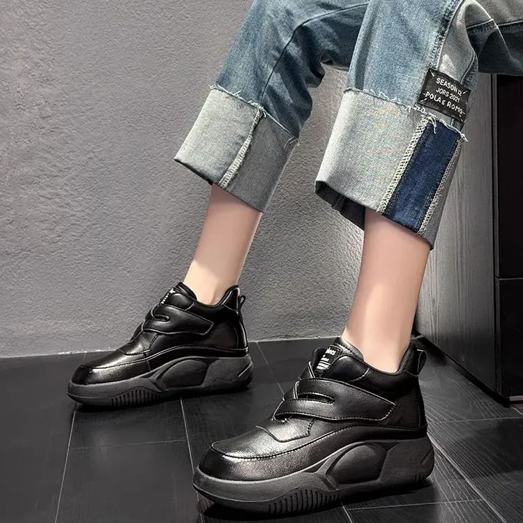 Healthy-foot حذاء نسائي بكعب عالٍ من الجلد الطبيعي ذو مقدمة مستديرة، مع إغلاق فيلكرو لسهولة الارتداء والخلع، كعب 5.5 سم، أنيق ومريح-healthy-foot