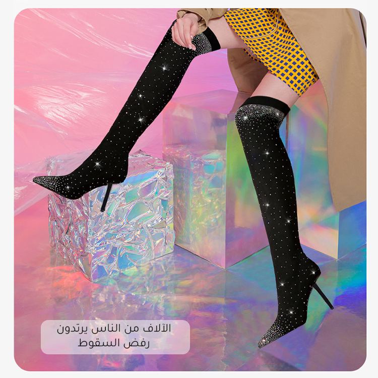 Healthy-foot  هذه الأحذية الأنيقة ذات الكعب العالي، مرصعة بأحجار الراين، مصنوعة من قماش عالي المرونة، وكعب بارتفاع 9 سم. مثالية للمناسبات المسائية أو الحفلات-healthy-foot