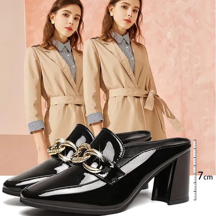 Healthy-foot أحذية جلدية لامعة للنساء بمقاسات كبيرة