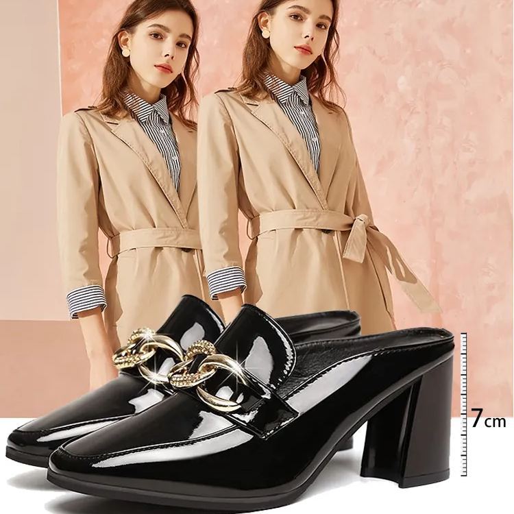 Healthy-foot أحذية جلدية لامعة للنساء بمقاسات كبيرة