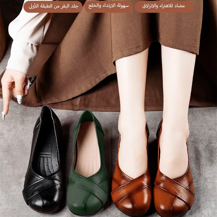 Healthy-foot حذاء نسائي كاجوال من جلد الغنم، كعب منخفض 2 سم، ناعم ومريح، أنيق للارتداء اليومي، ومريح للعمل-healthy-foot