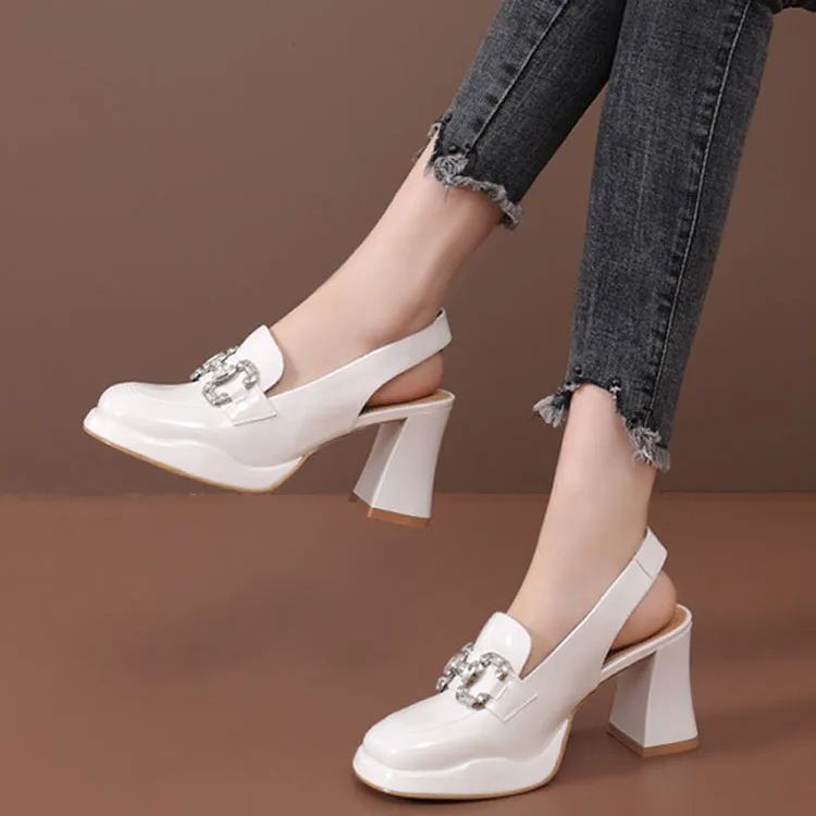 Healthy-foot صندل عصري نسائي فرنسي عالي الكعب ومرصع بحجر الراين -healthy-foot