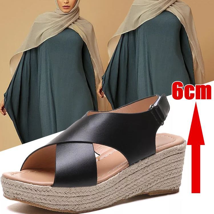 Healthy-foot صندل راقي إيطالي مع كعب ويدج من الخوص المجدول بارتفاع 6 سم للنساء-healthy-foot