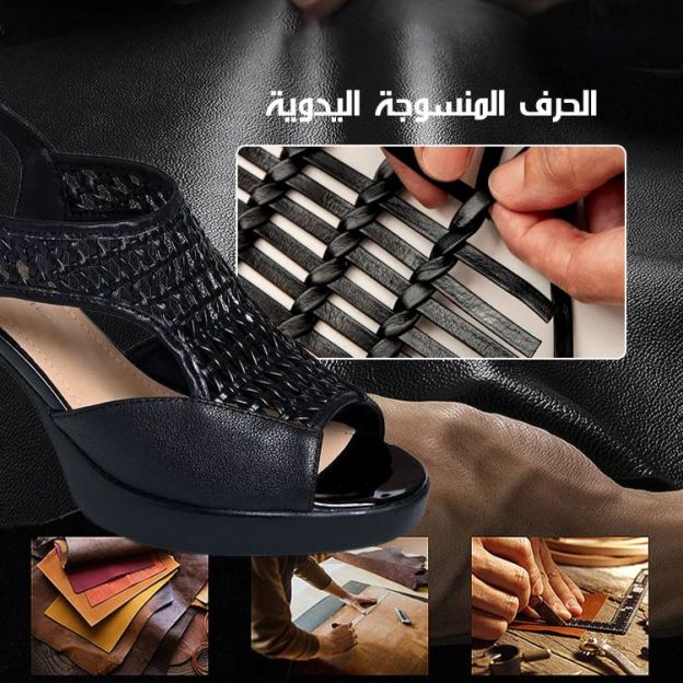 Healthy-foot  حذاء نسائي من الجلد الطبيعي مفتوح المقدمة منسوج باللون الأسود، كعب بارتفاع 7 سم، يعزز أناقتك وحضورك الجذاب-healthy-foot