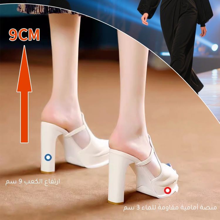 Healthy-foot  صندل للسيدات بكعب عرضه 9 سم، مبطن بطانة شبكية مريحة، يطيل القامة ويظهر الساقين بشكل أنحف، مناسب للارتداء اليومي والمكتبي-healthy-foot