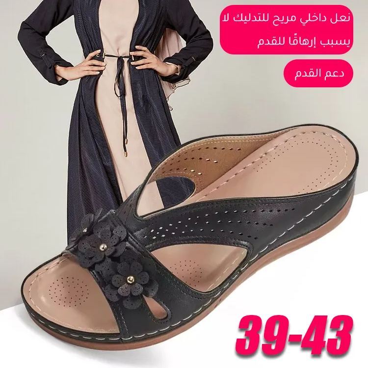 Healthy-foot  صندل بكعب عريض وحجم كبير مزين بتصميم زهور عتيقة