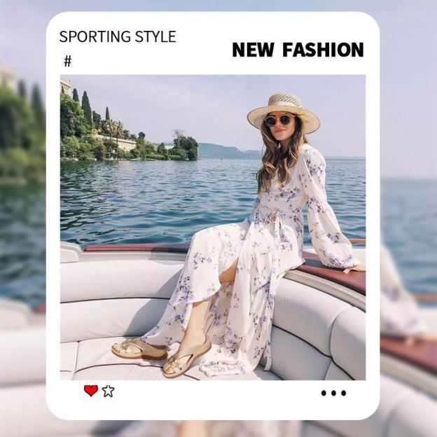 Healthy-foot  صندل بكعب عريض وحجم كبير مزين بتصميم زهور عتيقة