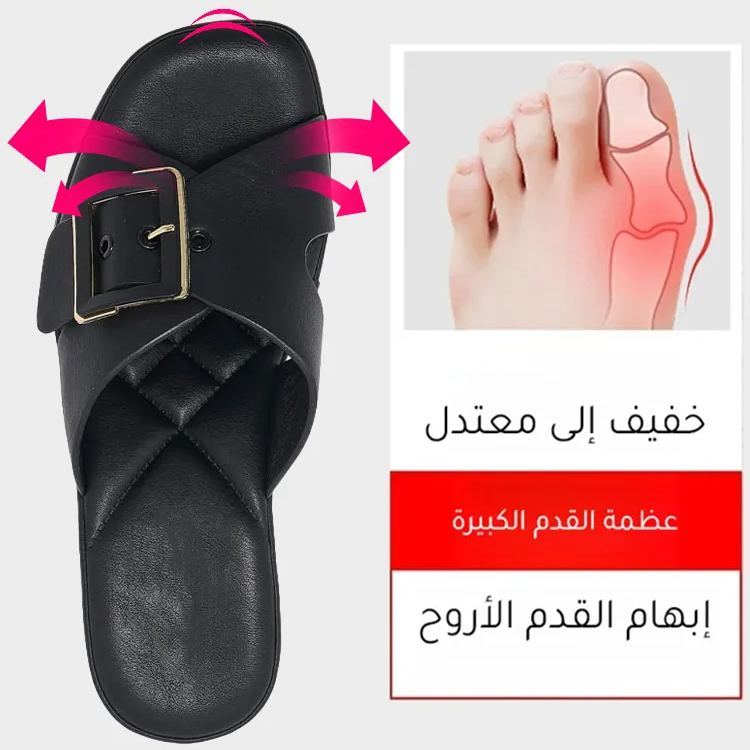 Healthy-foot حذاء نسائي بكعب مربع وكعب مكشوف، بارتفاع 7 سم، مزود بإبزيم مربع ذهبي، مناسب للارتداء اليومي-healthy-foot
