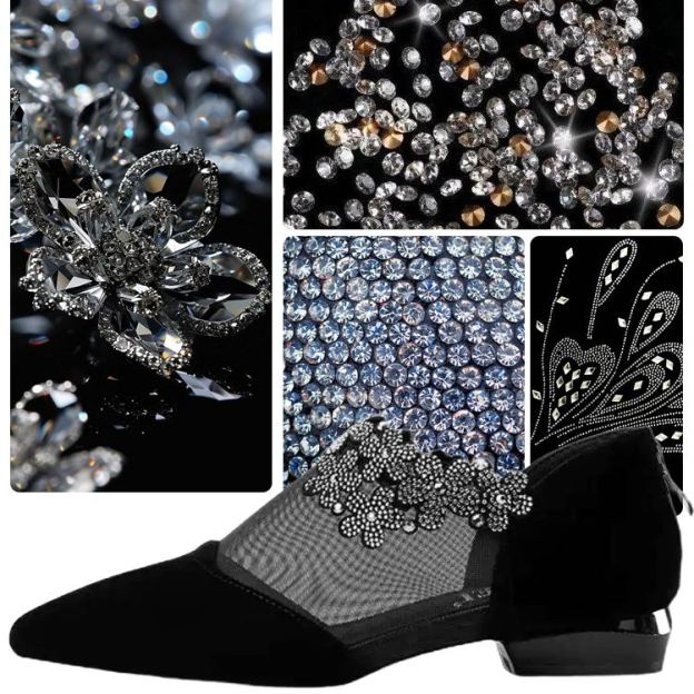 Healthy-foot حذاء نسائي عصري بمقدمة مدببة وشبكية، مزين بأحجار لامعة على شكل زهور رائعة، كعب منخفض بـ 3 سم يوفر راحة أكبر عند المشي، وموديل كلاسيكي لا يعرف الموضة -healthy-foot