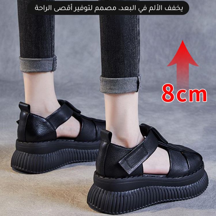 Healthy-foot صندل نسائي ذو منصة مستديرة من الأمام، على الطراز الإيطالي القديم، كعب عالي 8 سم، نعل ناعم ومريح، مقدمة مستديرة تجعل القدمين أنحف بصريًا، نمط أنيق ومتعدد الاستخدامات-healthy-foot