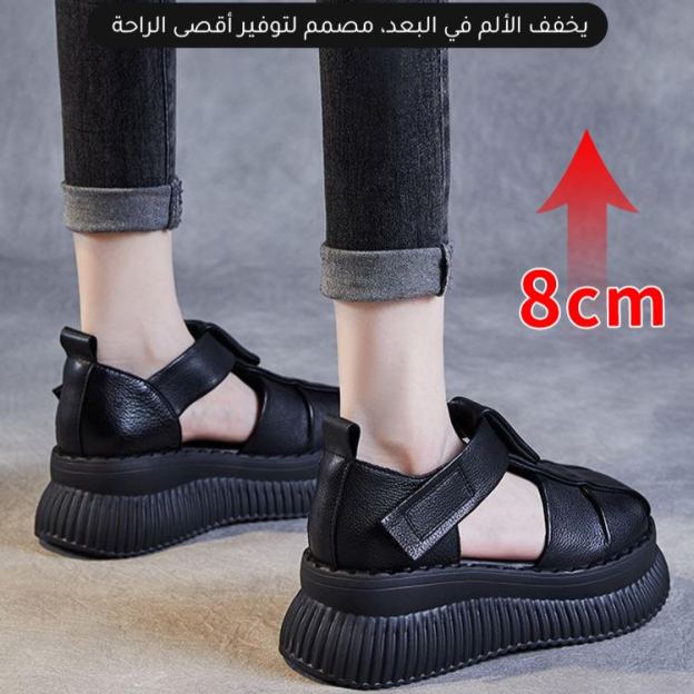 Healthy-foot صندل نسائي ذو منصة مستديرة من الأمام، على الطراز الإيطالي القديم، كعب عالي 8 سم، نعل ناعم ومريح، مقدمة مستديرة تجعل القدمين أنحف بصريًا، نمط أنيق ومتعدد الاستخدامات-healthy-foot