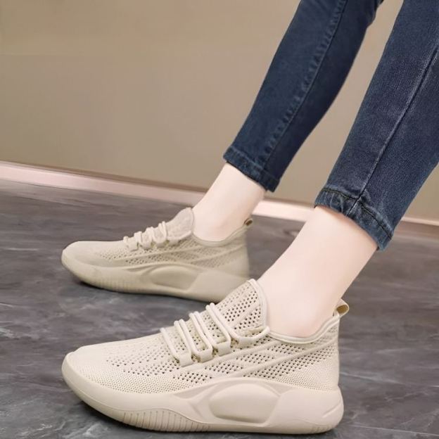 Healthy-foot   حذاء رياضي نسائي ذو منصة مستديرة من الأمام، مصنوع من مادة محبوكة عالية المرونة مع ثقوب قابلة للتنفس من أجل الراحة والتهوية، مناسب للرياضة والارتداء اليومي-healthy-foot