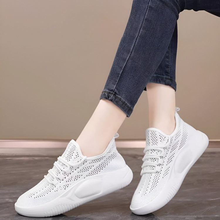 Healthy-foot   حذاء رياضي نسائي ذو منصة مستديرة من الأمام، مصنوع من مادة محبوكة عالية المرونة مع ثقوب قابلة للتنفس من أجل الراحة والتهوية، مناسب للرياضة والارتداء اليومي-healthy-foot