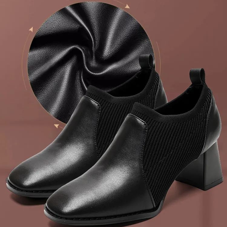 Healthy-foot حذاء بوت من جلد طبيعي وقماش مطاطي بستايل بريطاني راقي للنساء -healthy-foot