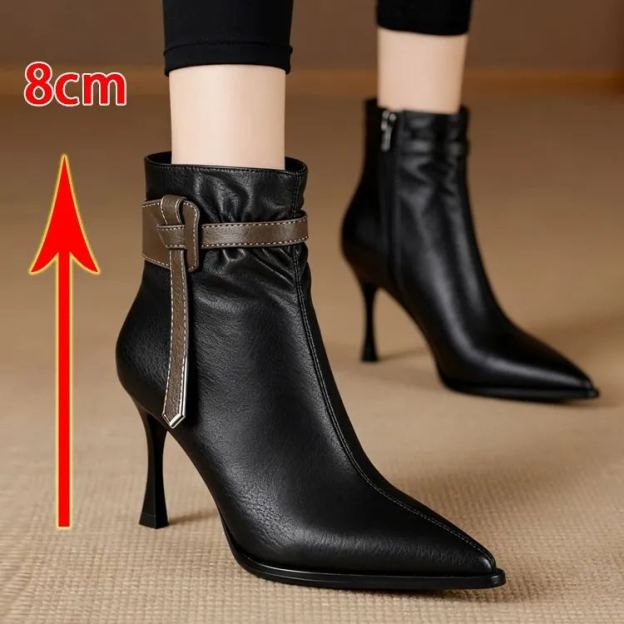 Healthy-foot حذاء كعب عالي بجلد طبيعي على الطراز الأوروبي الأمريكي (زيادة 8 سم)-healthy-foot