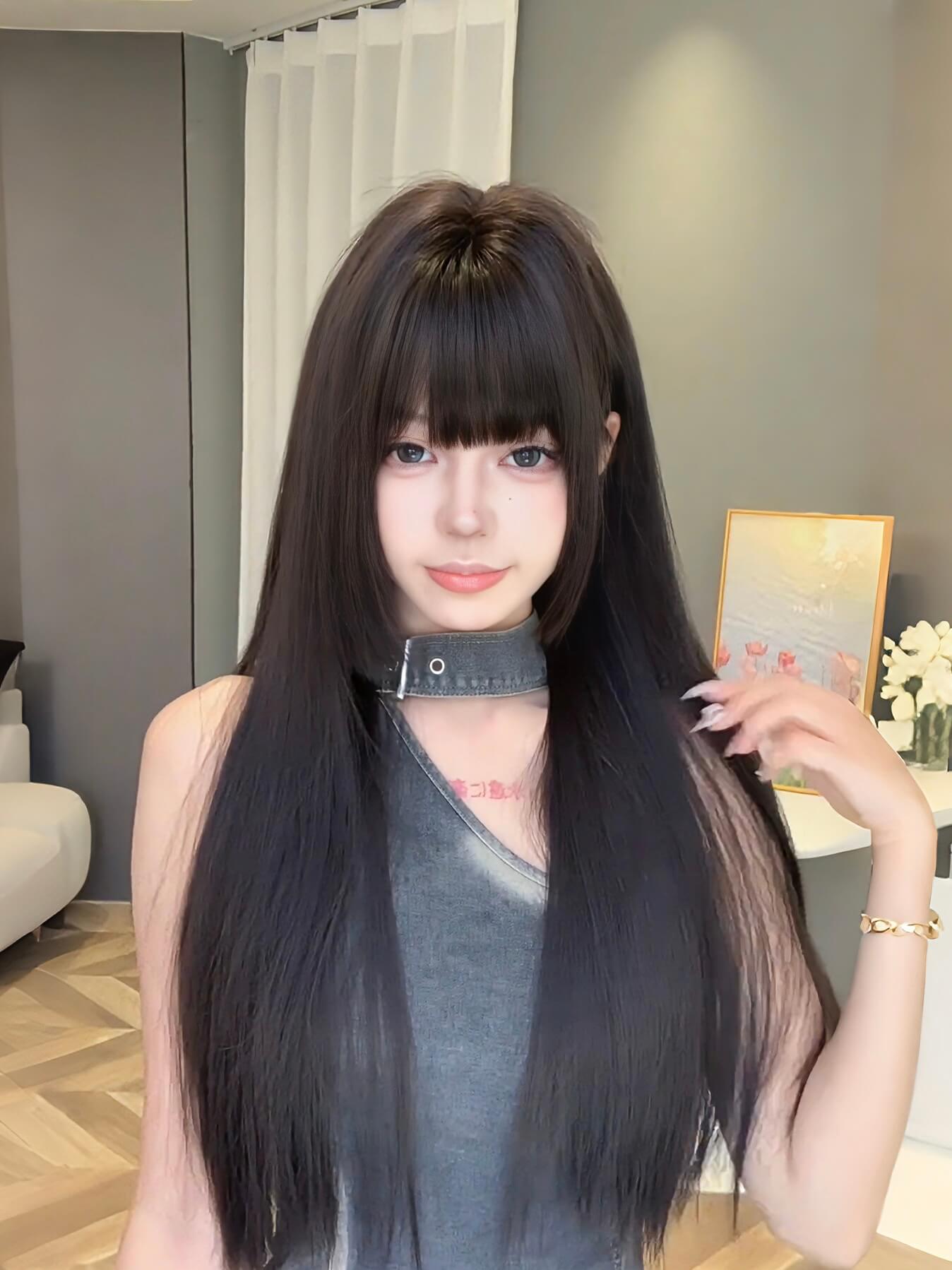 Her Royal Highness 👑 Hime Cut Long Straight Wig - Face-Framing, Heat Resistant, 65-70cm