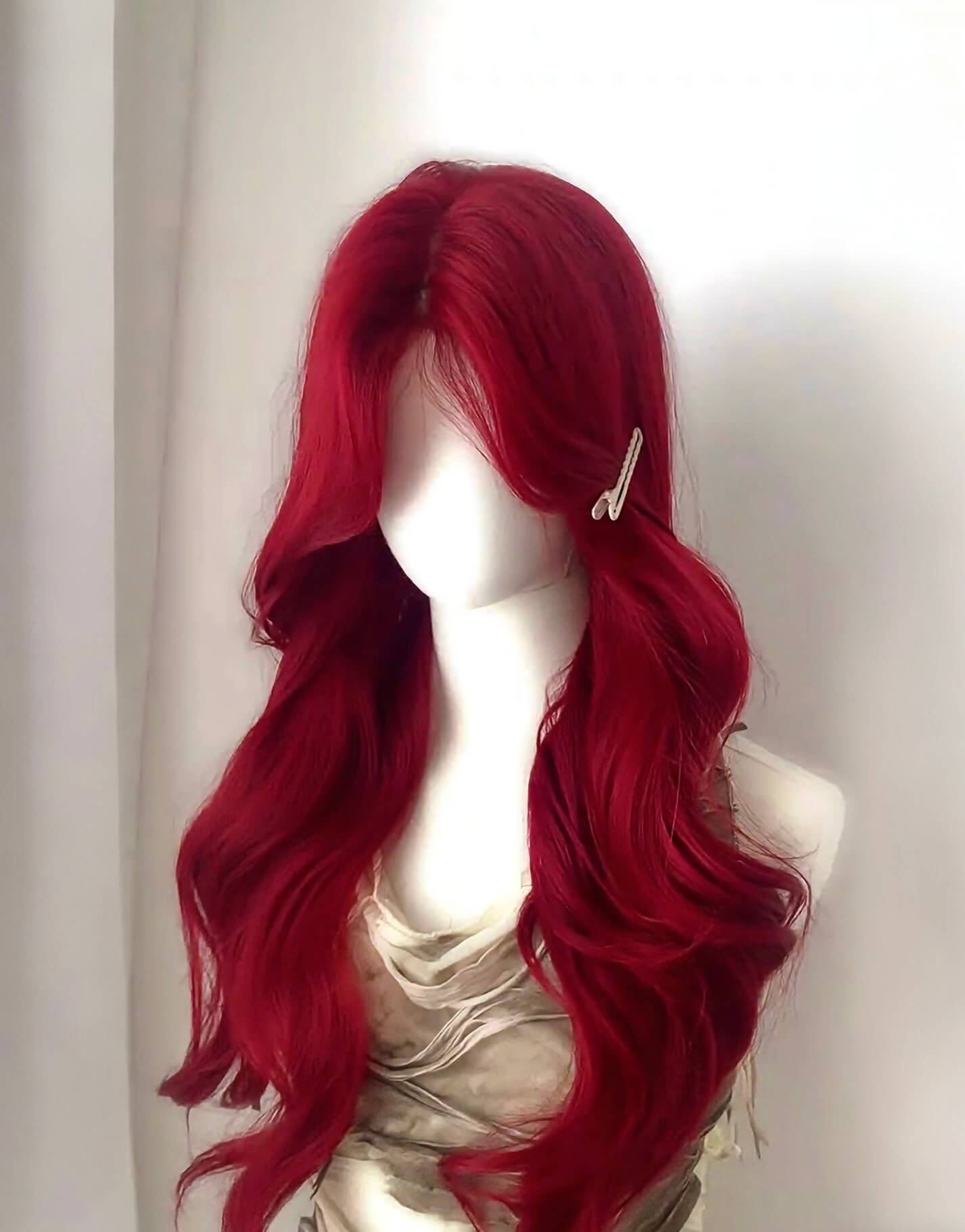 Cherry Cola 🍒 Long Wavy Wig with Curtain Bangs - Face-Framing, Heat Resistant, 65-70cm