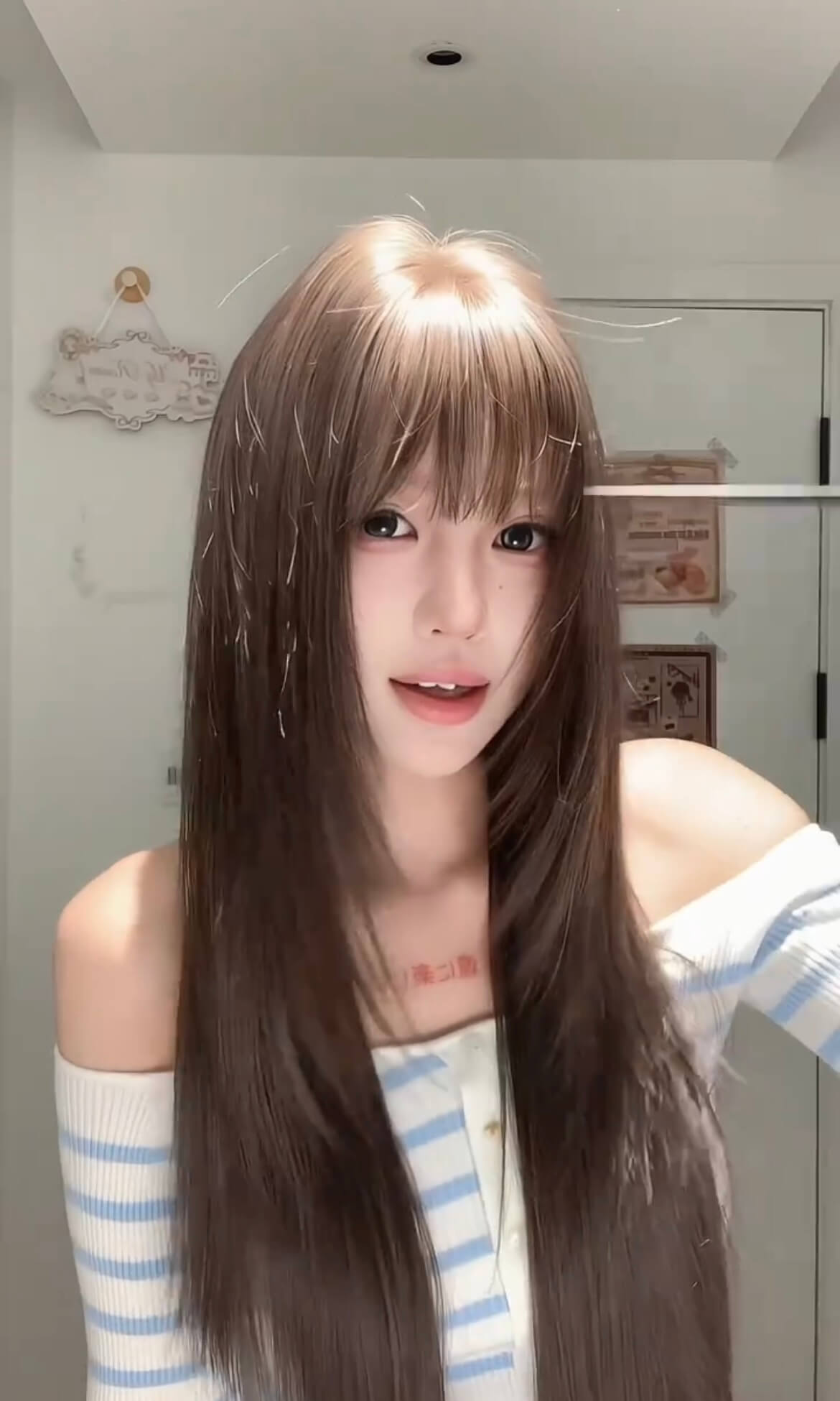 Iced Mocha 🧊 Long Straight Layered Wig with Wispy Bangs - Cool Ash Brown, Heat Resistant, 65-70cm