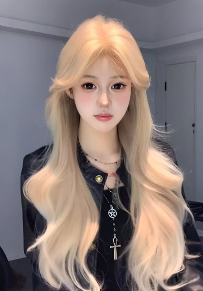 Starlight 💫 Blonde / Black / Brown / Orange Wig – Middle-Part Fringe, Straight / Wavy, Exclusive Design, Full Cap, 65–75cm