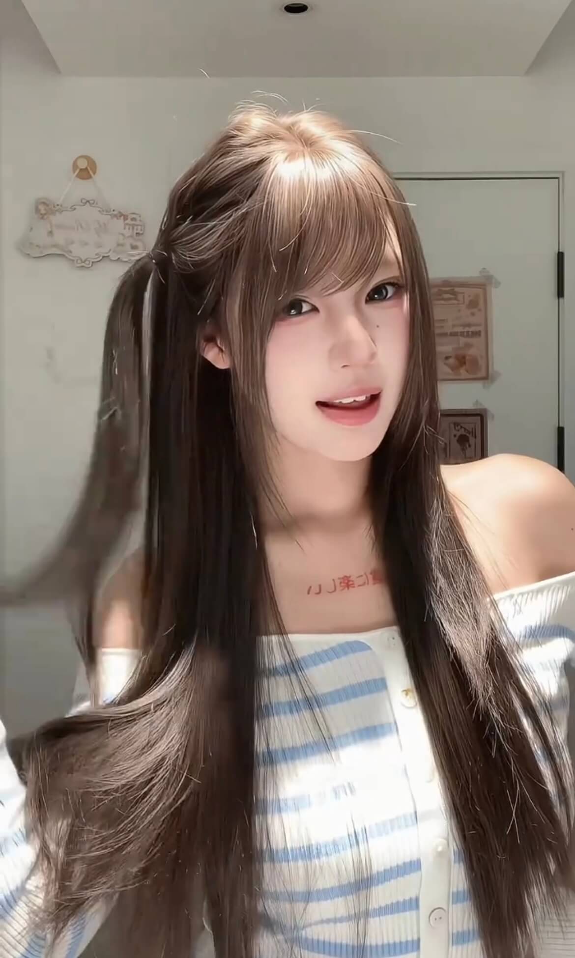 Iced Mocha 🧊 Long Straight Layered Wig with Wispy Bangs - Cool Ash Brown, Heat Resistant, 65-70cm
