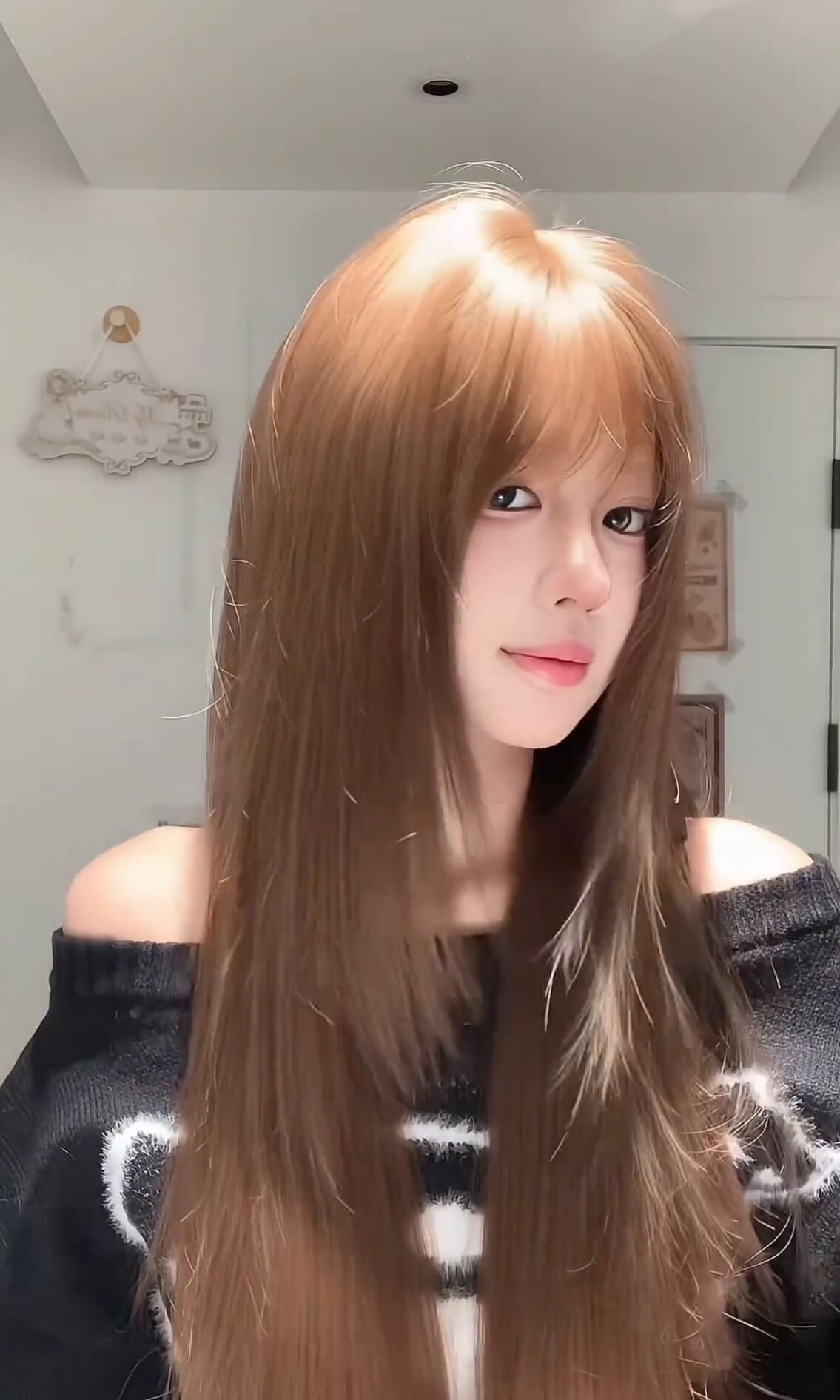 Sunshine 🌞 Bean Sun-Brown Long Straight Wig – Layered & Youthful Design, Full Cap, 60–70cm